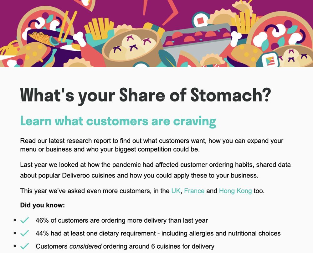 The Share of Stomach landing page: What's your Share of Stomach? Learn what customers are craving, with three headline findings.